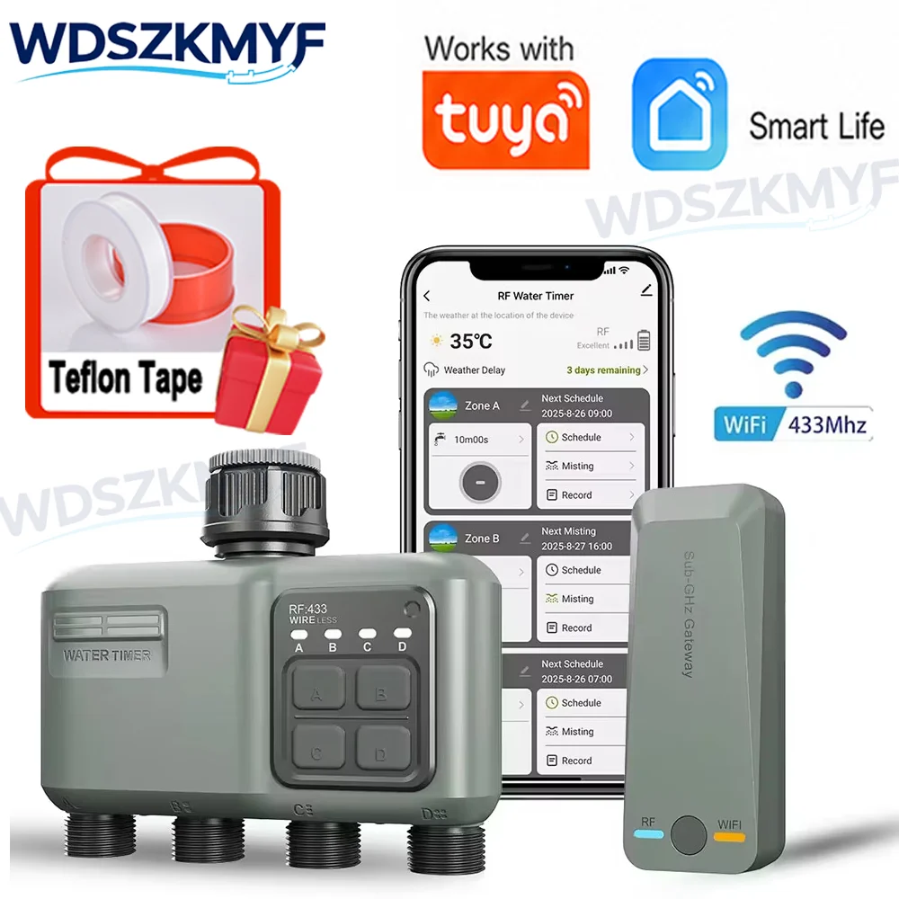 Smart Garden Accessories - WLAN RF433 Smart Garten-Sprinkler-Wassertimer 4-Ausgang Automatischer